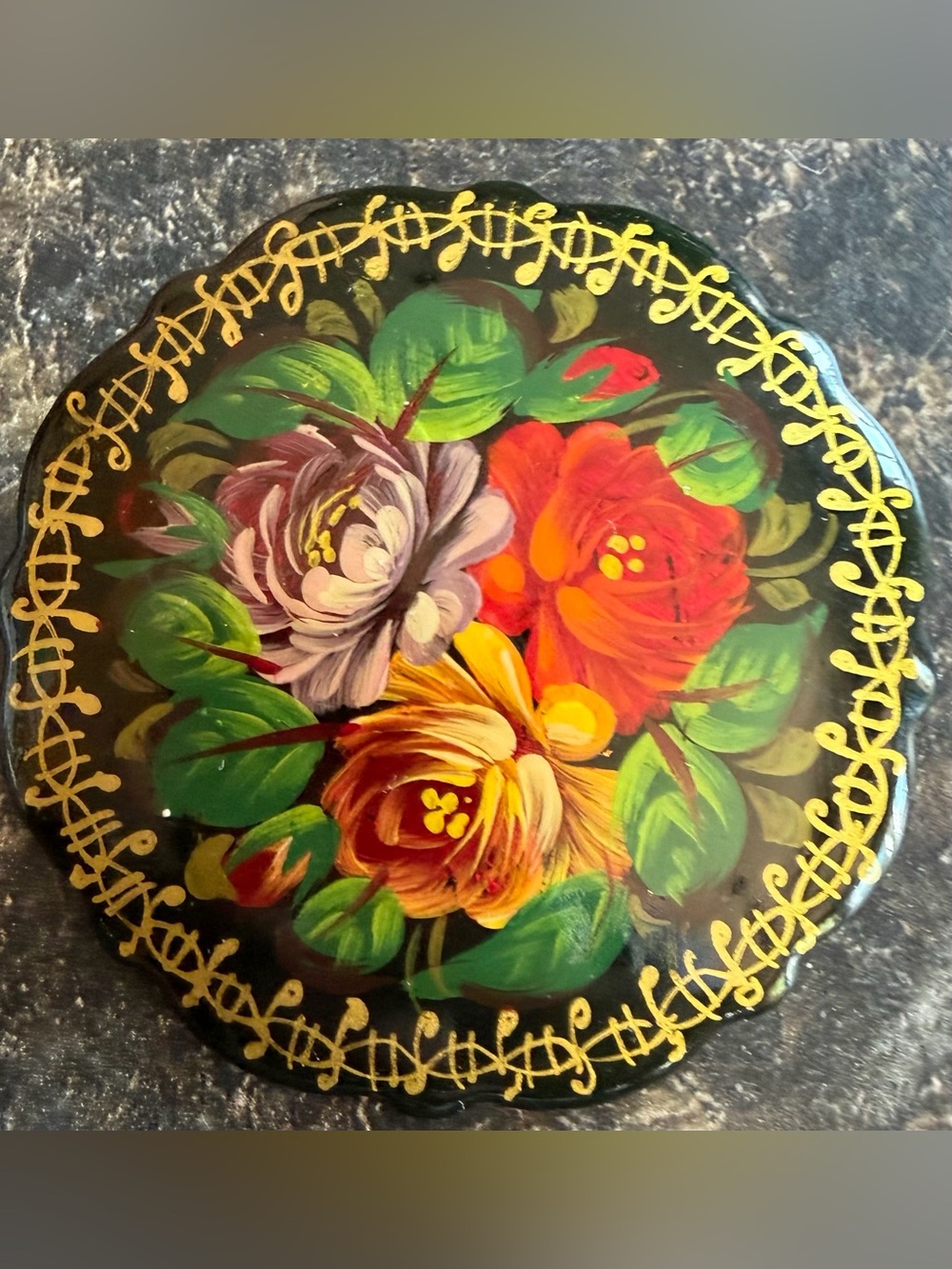 Vintage Style Hand-Painted Floral Decorative Wall Plaque Red Yellow Green